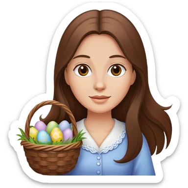 Women long brown hair w/ Easter basket sticker