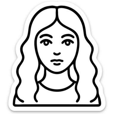 outlined icon of a woman with long blonde wavy hair and green eyes sticker