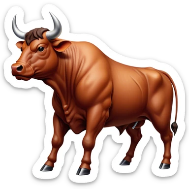 Cinematic Realistic depiction of a powerful Spanish charging bull, rendered with dynamic muscle definition and detailed, textured hide, set against a dramatic backdrop with intense, action-packed lighting sticker