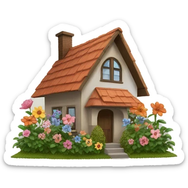 house with flowers in front sticker