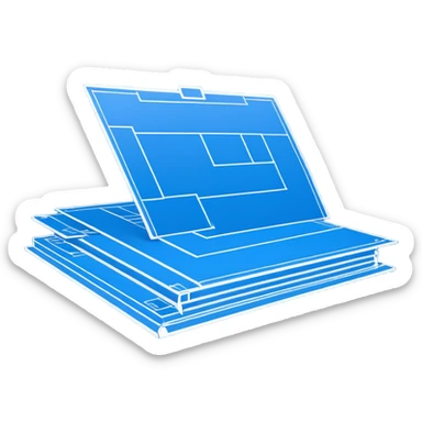 blue blueprint plan with white lines, side view sticker