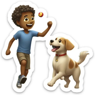 boy playing outside with dog sticker