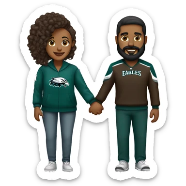  Brown guy with beard and mustache holding hands with a brown girl with her hair in a bun in Philadelphia eagles clothing  sticker
