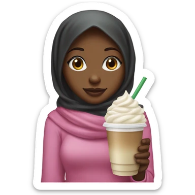 Black girl wearing a pink hijab with a vanilla bean Frappuccino in her hand sticker