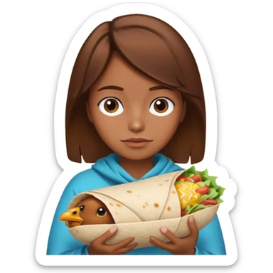 Girl with brown hair "resting chicken burrito face" sticker
