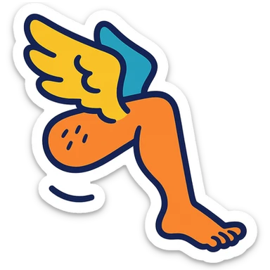 a flying leg with wings, cartoonish and fun sticker