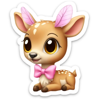 baby deer with fairy wings and a pink bow around its neck  sticker