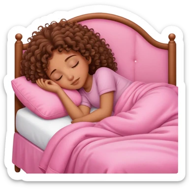brown girl sleeping in pink bed sticker