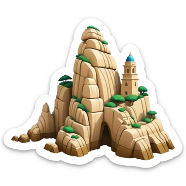 Cinematic Realistic Raouche Rocks, Beirut Landmark Emoji, depicting the majestic limestone rock formations rising from the Mediterranean Sea, with waves crashing against their bases under a vibrant sky. sticker