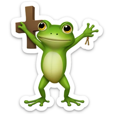 frog holding a cross sticker