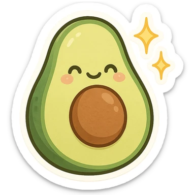 chibi sticker of a smiling avocado with sparkles sticker