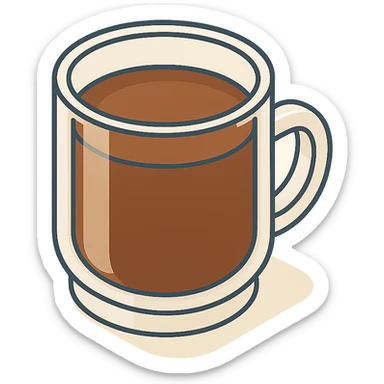 coffee in a transparent mug, isometric view, 2D isometric style, detailed drawing, detailed shadows and highlights, clean contours, soft lighting, transparent background sticker