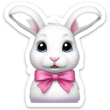 white bunny with a pink bow on its neck sticker