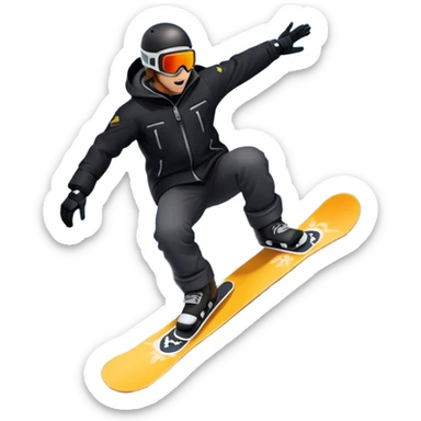 An icon showing a snowboarder performing an exciting jump on a snow-covered slope. The background features towering mountains, snow-covered trees, and a bright, clear sky. Transparent background highlights the speed, agility, and thrill of snowboarding. sticker
