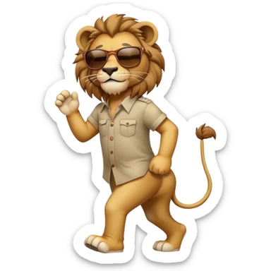 anthropomorphised lion in casual dress wearing sunglasses walking upright sticker