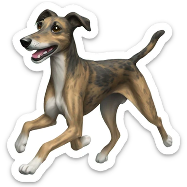 Brindle dog black face lurcher running cyan green blue lighting sticker