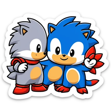 Sonic the blue hedgehog, Shadow the black and red hedgehog, and baby Silver the white hedgehog holding hands together in a line sticker