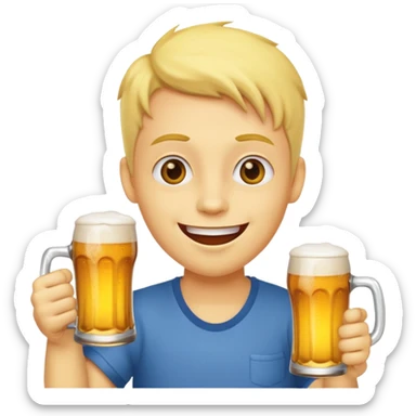 Yellow face woth a happy expression holding a beer sticker