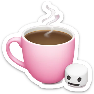 a pink plain coffee mug without a face with one handle on the right, coffee inside it, and marshmallows without a face float in the coffee, there is nothing around sticker