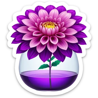 big realistic dahlia flowers in a clear vase with clear water sticker