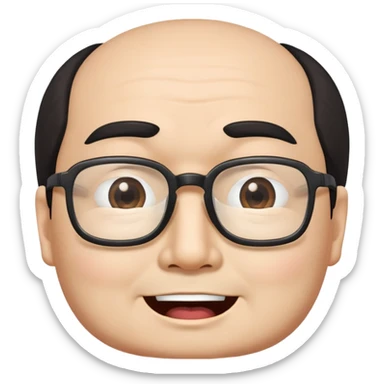_cinematic-realistic-portrait-of-asian man,-depicted-with--large-rectangular-glasses,-his-happy-expression-rendered-in-lifelike-detail,-illuminated-with-soft,-realistic-lighting-that-emphasizes-his-creative-genius, his eyes shut  and big bushy black eyebrows sticker