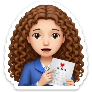 A girl with long curly brown hair crying shows an IELTS certificate with a score of 3.0  sticker