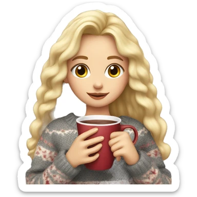 A blond girl with a Christinas sweater drinking hot chochlate  sticker