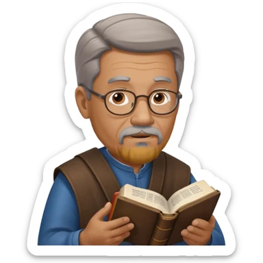 60 year old man with goatee reading Bible sticker