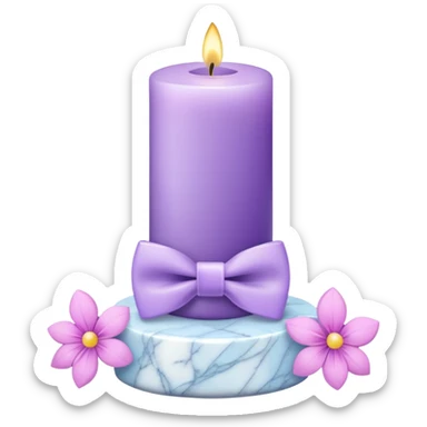 Purple candle on a white marble-candle-holder-stand, flowers, bow tie, light-blue, pink, white, pastel purple sticker
