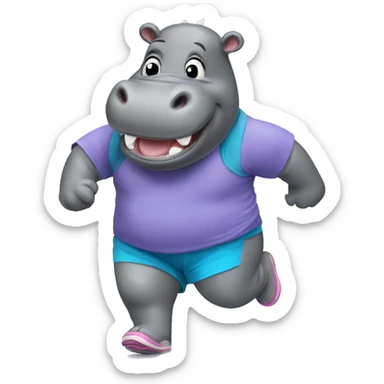 Happy hippo with running outfit sticker