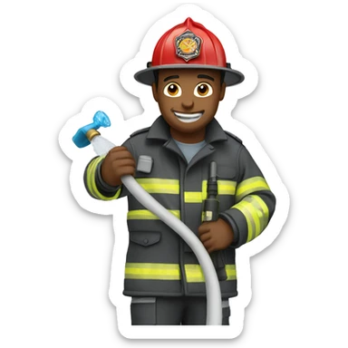 fire fighter holding water hose sticker