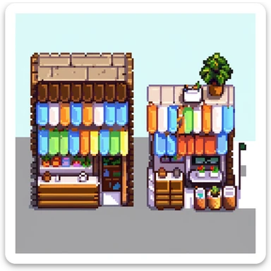 small city shops and cafe with outdoor seating sticker