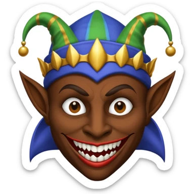 Dark brown skin medieval jester with white eyes and fangs sticker