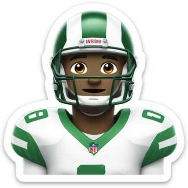 Football player with a green jersey, white accents numbered 67 and a white helmet sticker
