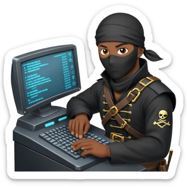 african-american mercenary black ninja pirate hacker terminal command center sticker