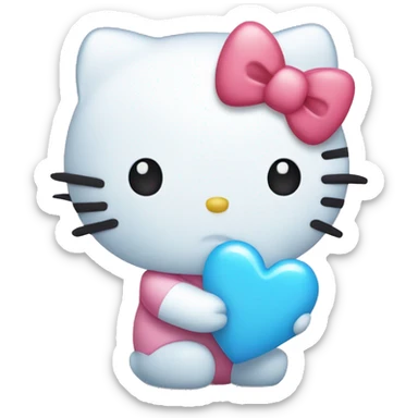 Hello kitty holding a baby blue heart  sticker