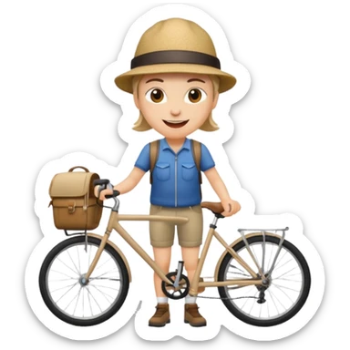 happy tourist cycling wearing a hat sticker