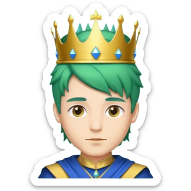 royal prince with green hair with crown cloth is blue sticker