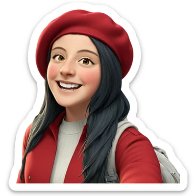 girl in beret smiling outdoors sticker