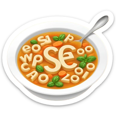 soup with letters inside spelling SEO sticker