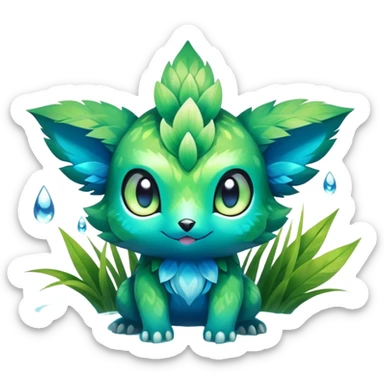 Elemental grass-type-water-type magical colorful exotic animesque Pokémon-Fakémon-animal-creature sticker