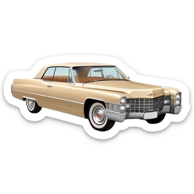 Minimalist beige 1966 Cadillac DeVille, simplified clean lines, 30-degree view, reduced details, essential features only, iconic silhouette, Once Upon a Hollywood inspired, iOS emoji style sticker