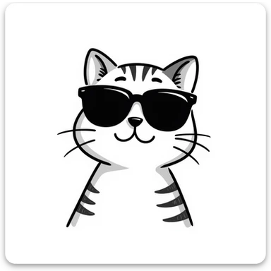 cat wearing sunglasses, hand-drawn doodle style sticker