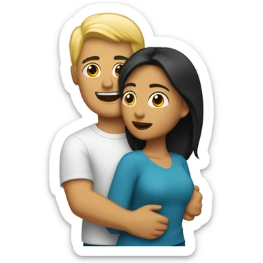 Blond man and hispanic woman hug each other sticker
