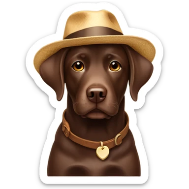 Chocolate Labrador wearing a hat sticker
