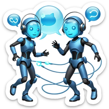 An icon representing an online multiplayer game, featuring two or more characters engaged in a virtual battle or adventure. Connected by network lines, the design includes glowing avatars, chat bubbles, and a sense of real-time interaction. Transparent background. sticker
