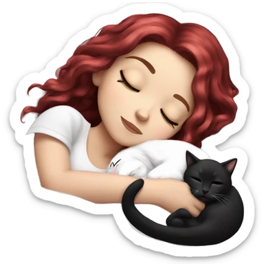 White girl ruby hair sleeping with black and white kitty sticker