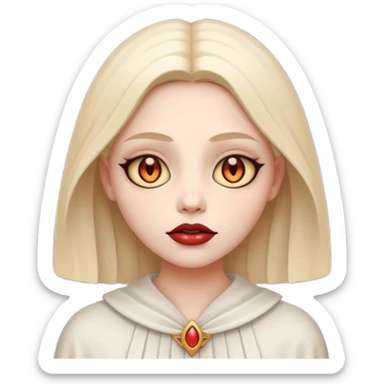 Stylized cult cartoon girl emoji, eerie-cute aesthetic, symmetrical design, subtle spooky vibe, glowing eyes, saying “AMILK”, bold graphic icon sticker