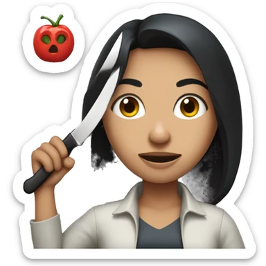 A woman with dark hair and a knife in her hands sticker