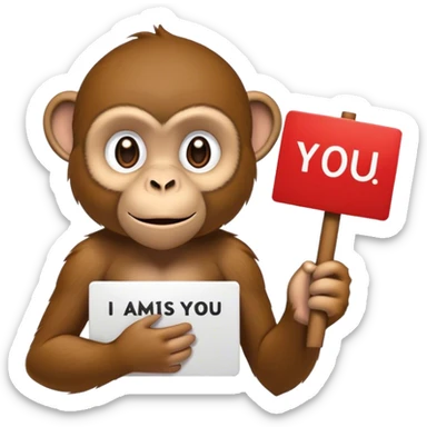 monkey holding sign that said i miss you santi sticker